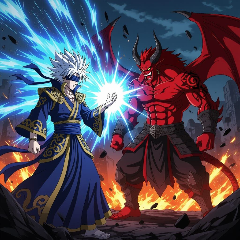 Epic Manga Duel: Sorcerer vs Demon in Anime Style
