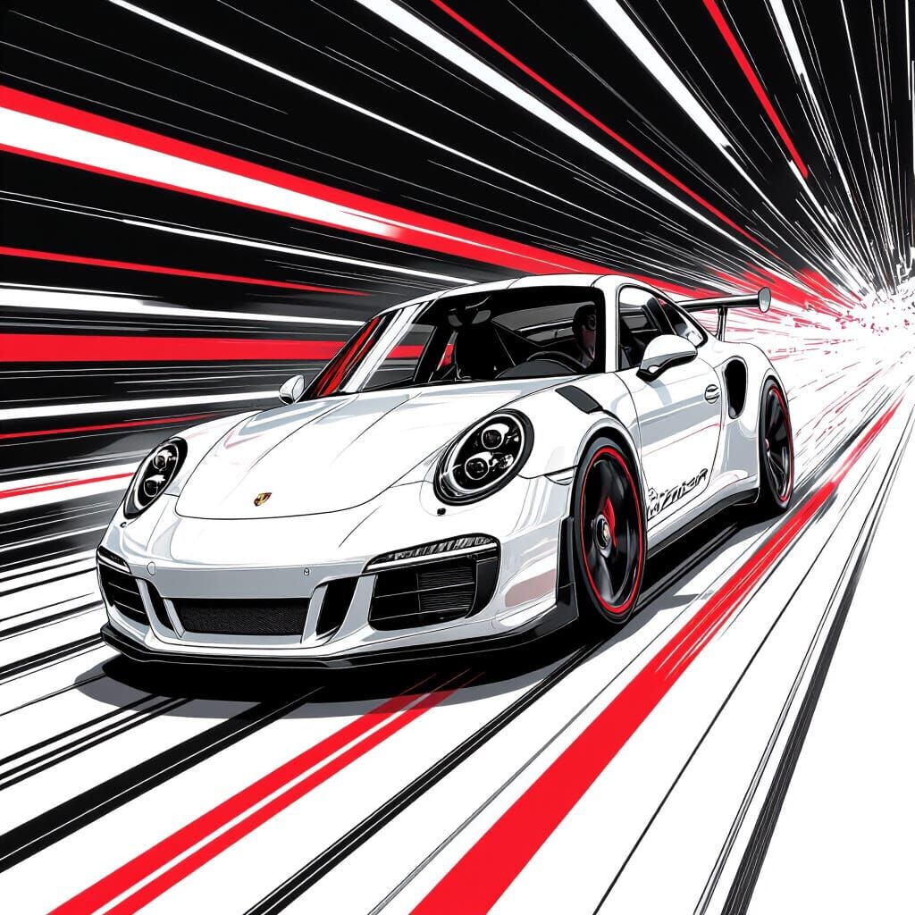 Manga Style Porsche 911 with Red Highlights