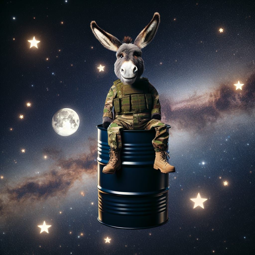 Quirky Donkey in Space, Wearing Camouflage Gear