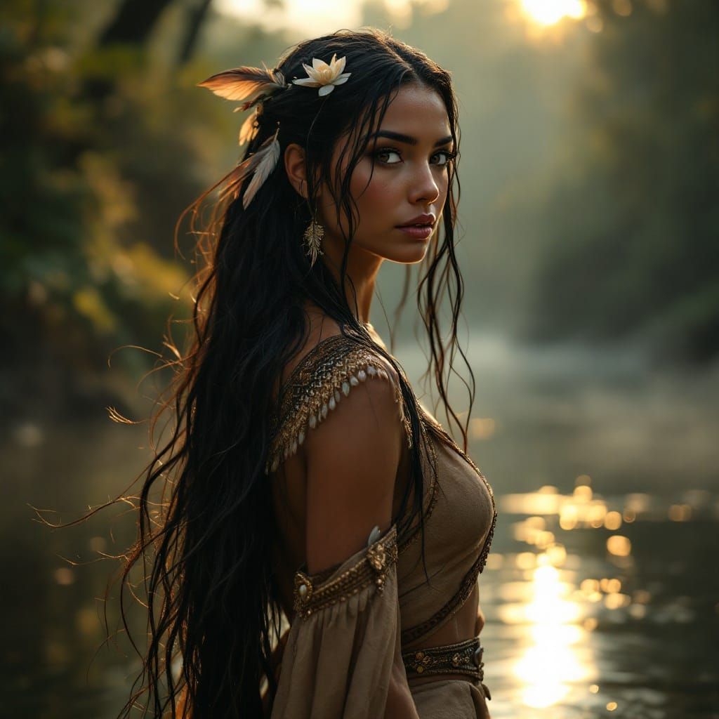 Mystical Pocahontas in a Golden Forest