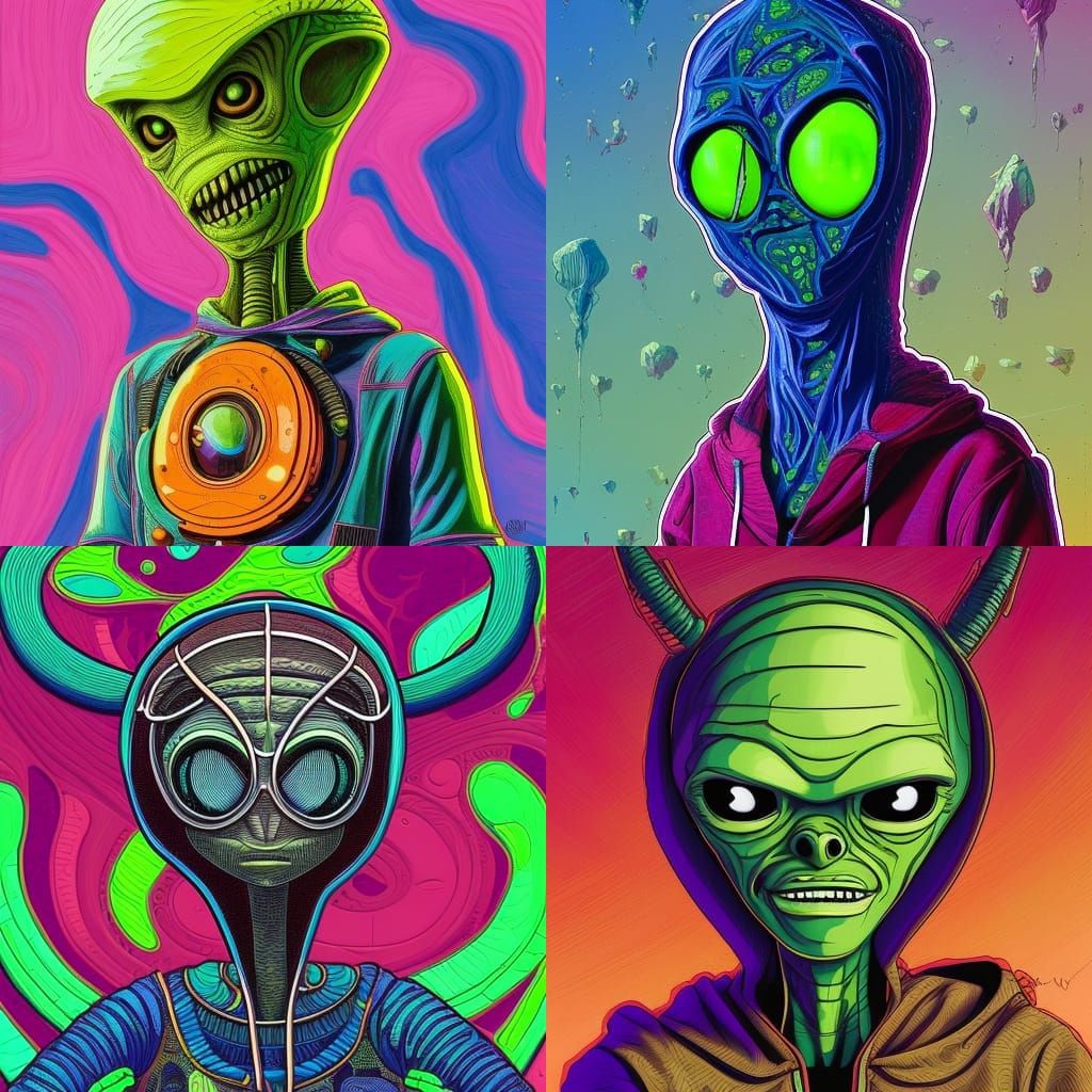 Alien in Hoodie: Hyperdetailed Mixed-Media Art