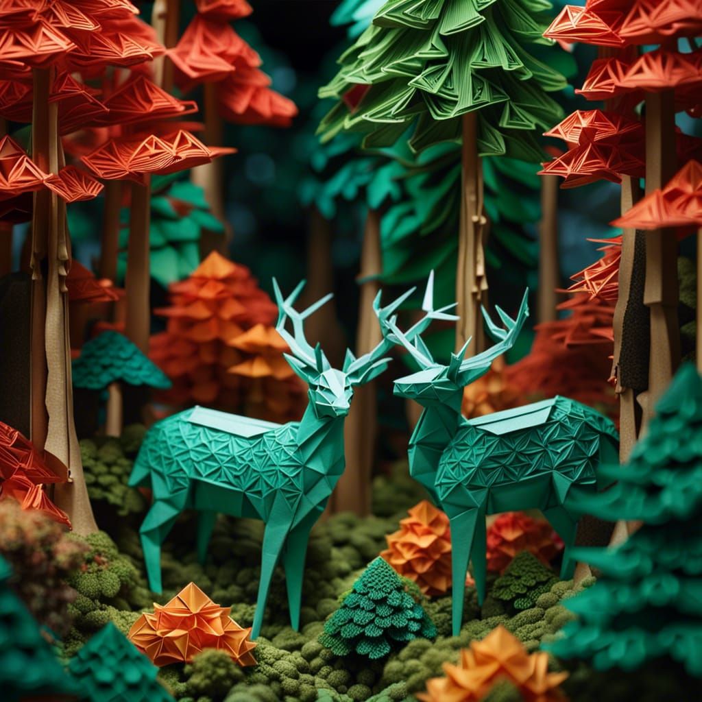 Intricate Origami Forest Scene in 8K