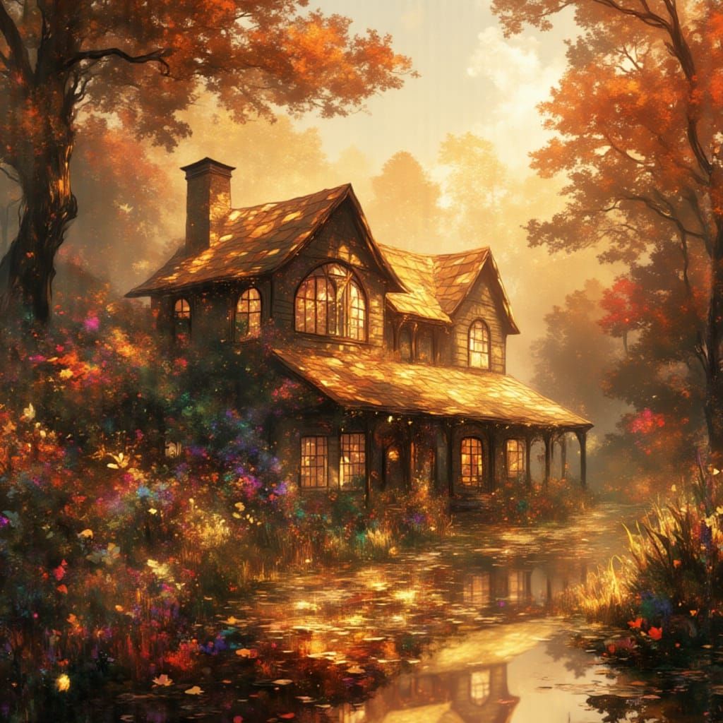 Fox Amidst Vibrant Autumn Tapestry in Whimsical Woodland