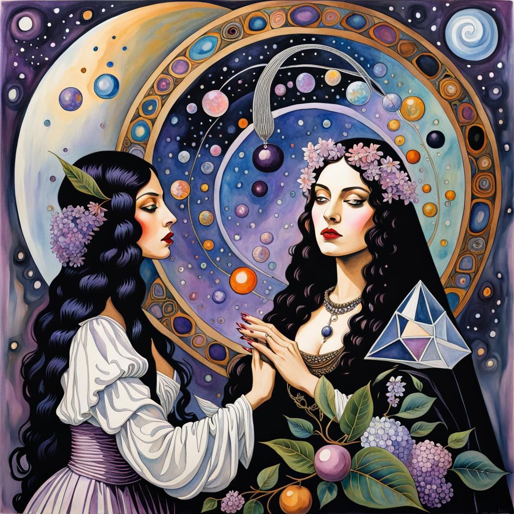 Surreal Orc-Vampire Witch in Gouache Ink Print Style