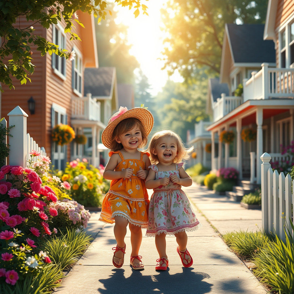 American Girls Playing in Sun-Drenched Street: Fantasy Conce...