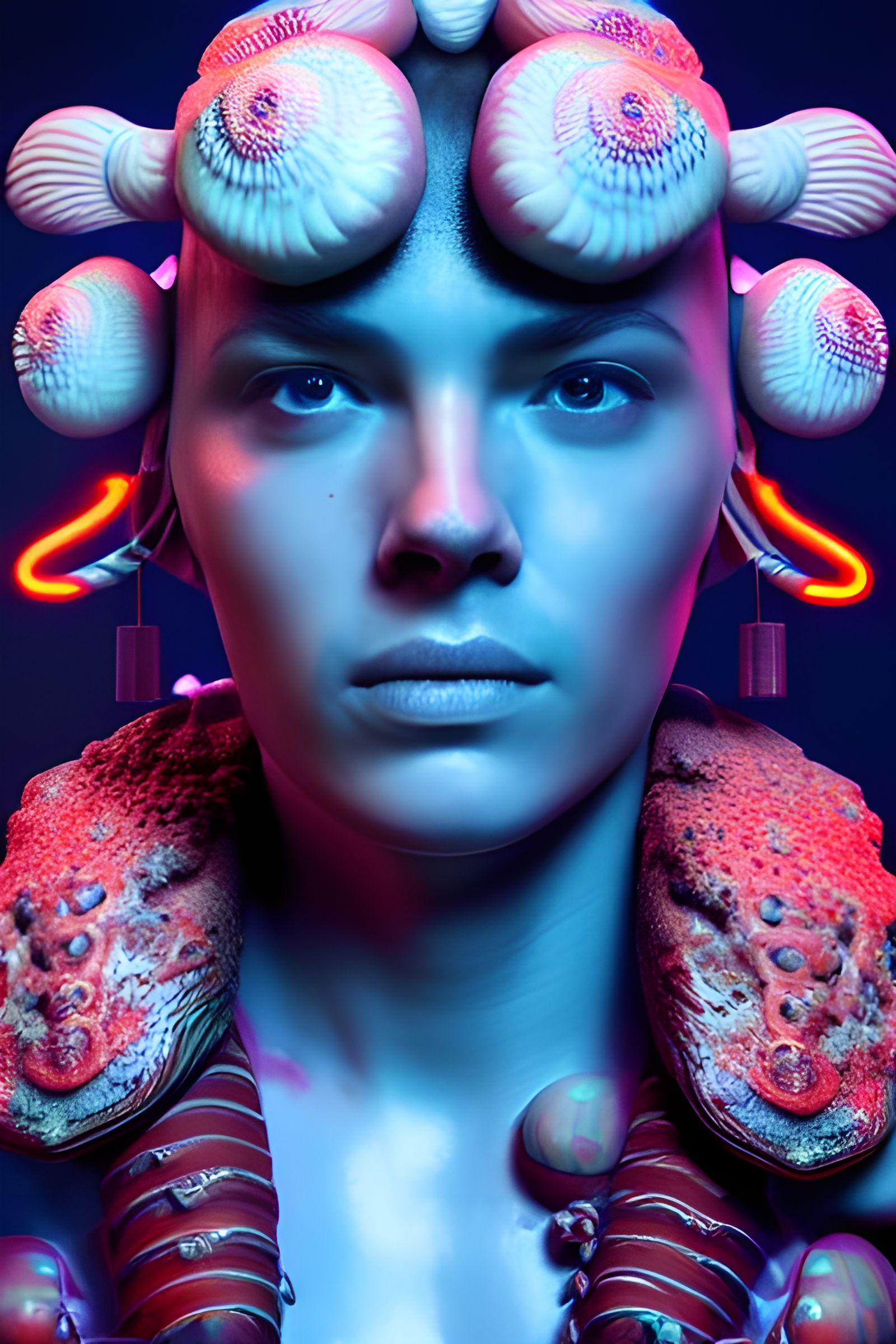 Cyberpunk Warrior Portrait Covered in Crustaceans