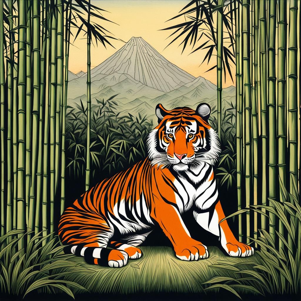 Tiger Crouching at Dawn: Anamorphic Drawing