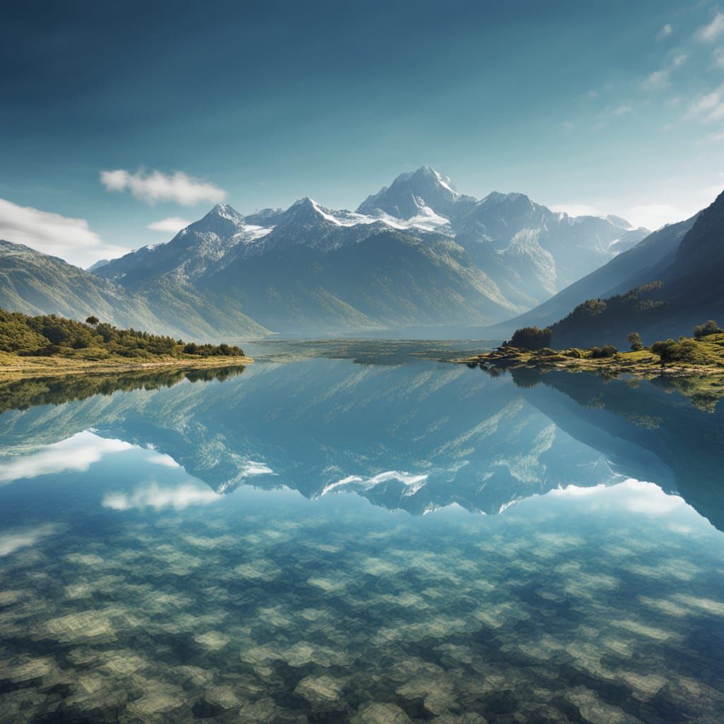 Serene Blue Lake Reflecting Majestic Mountains