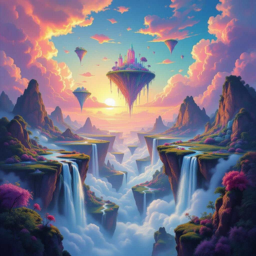 Surreal Dreamscape With Inverted Gravity And Floating Island...