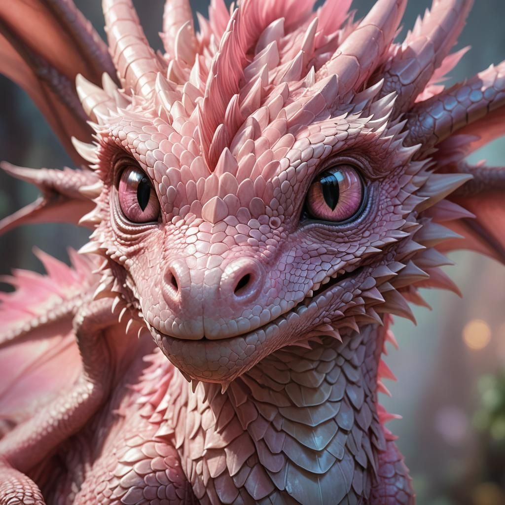 Pink Dragon Portrait in Hyperrealistic Style