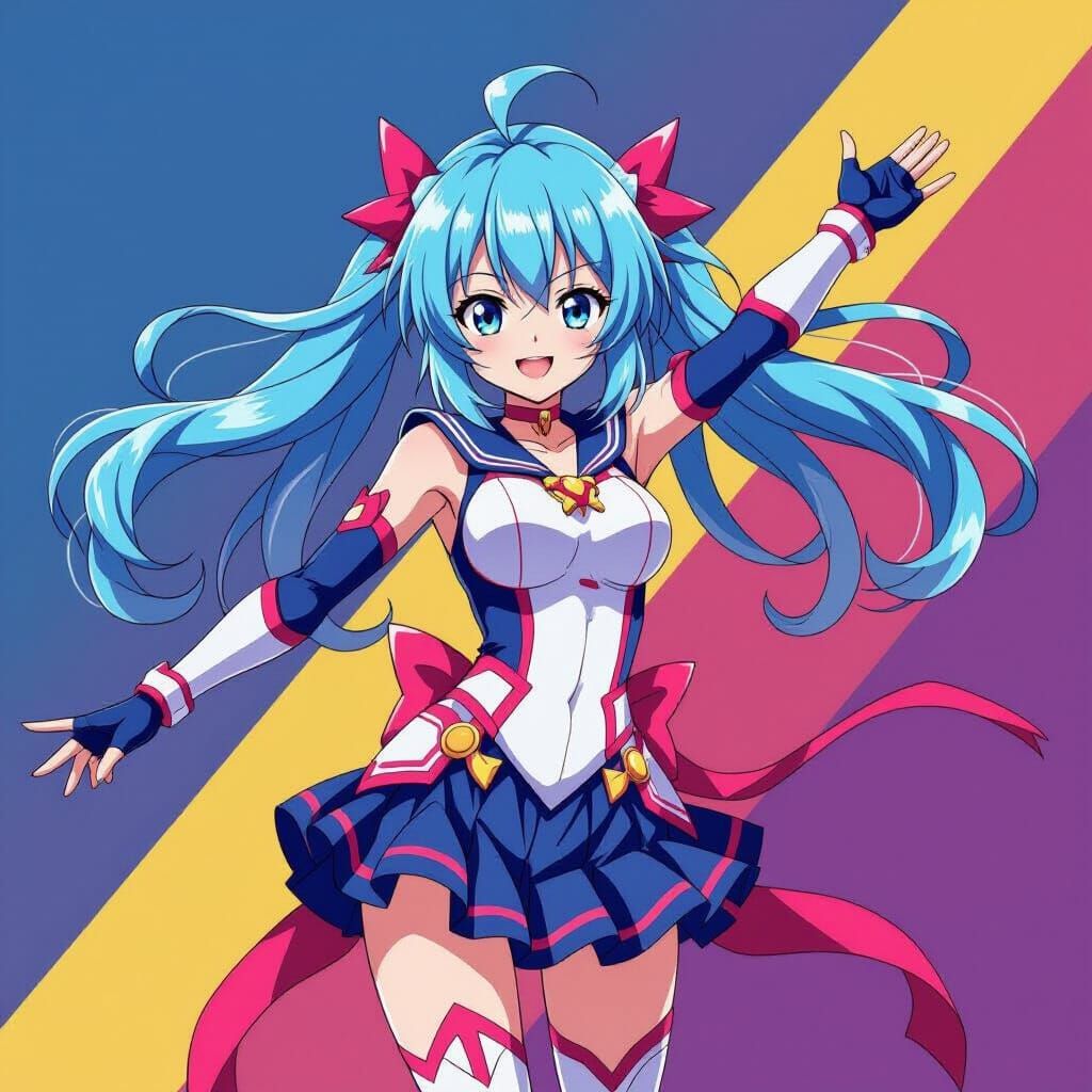 Vibrant Anime Girl Embodiment of Hydrogen in Manga Style