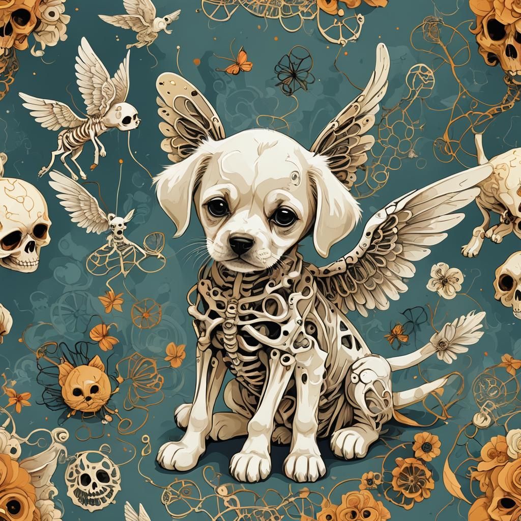 Adorable Angel Puppy and Kitten Skeletons