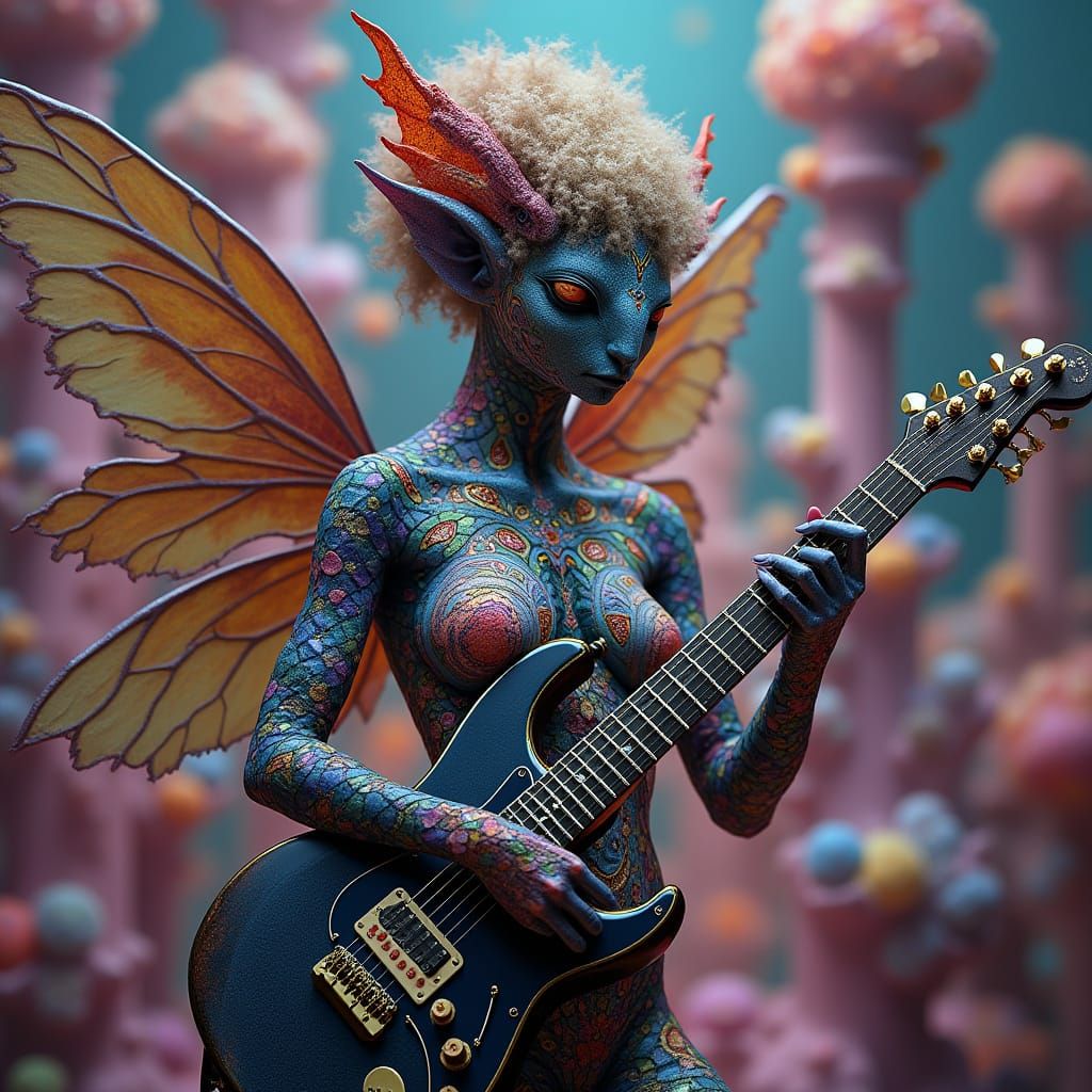 Mad Mosaic Musical   Monster 
Fairy Woman whimsical rainbow ...