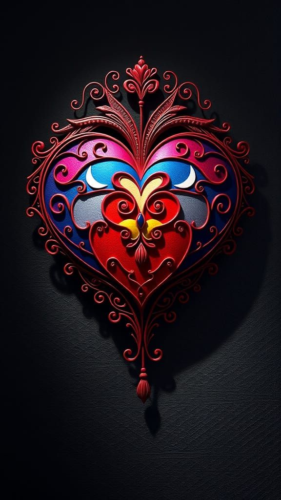 Cartoon Style Heart Studio Ghibli deep color contrasting col...