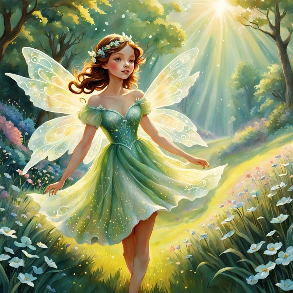 Whimsical Fairy in Iridescent Gown