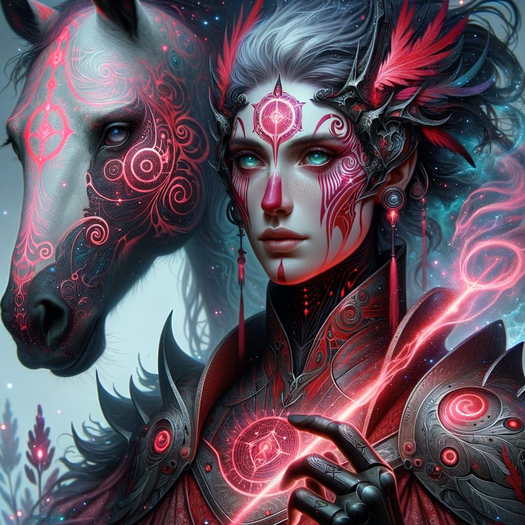 Crimson Seidkona Woman in Mystoglyphic Armor