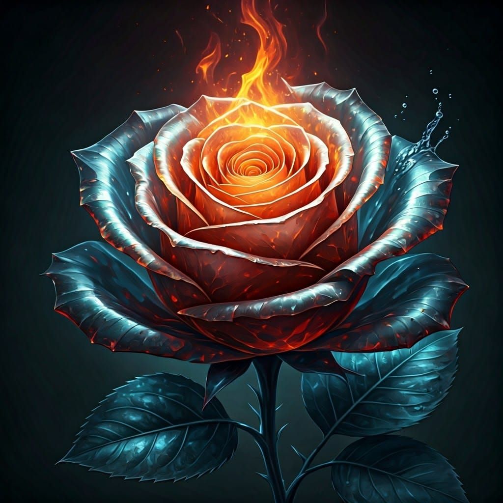 Crystalline Rose with Elemental Petals: High Resolution Art