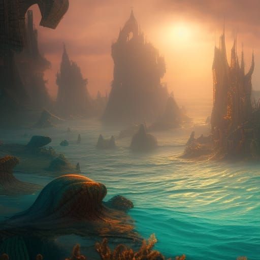 Underwater Mermaid City in Detailed Matte Painting Style