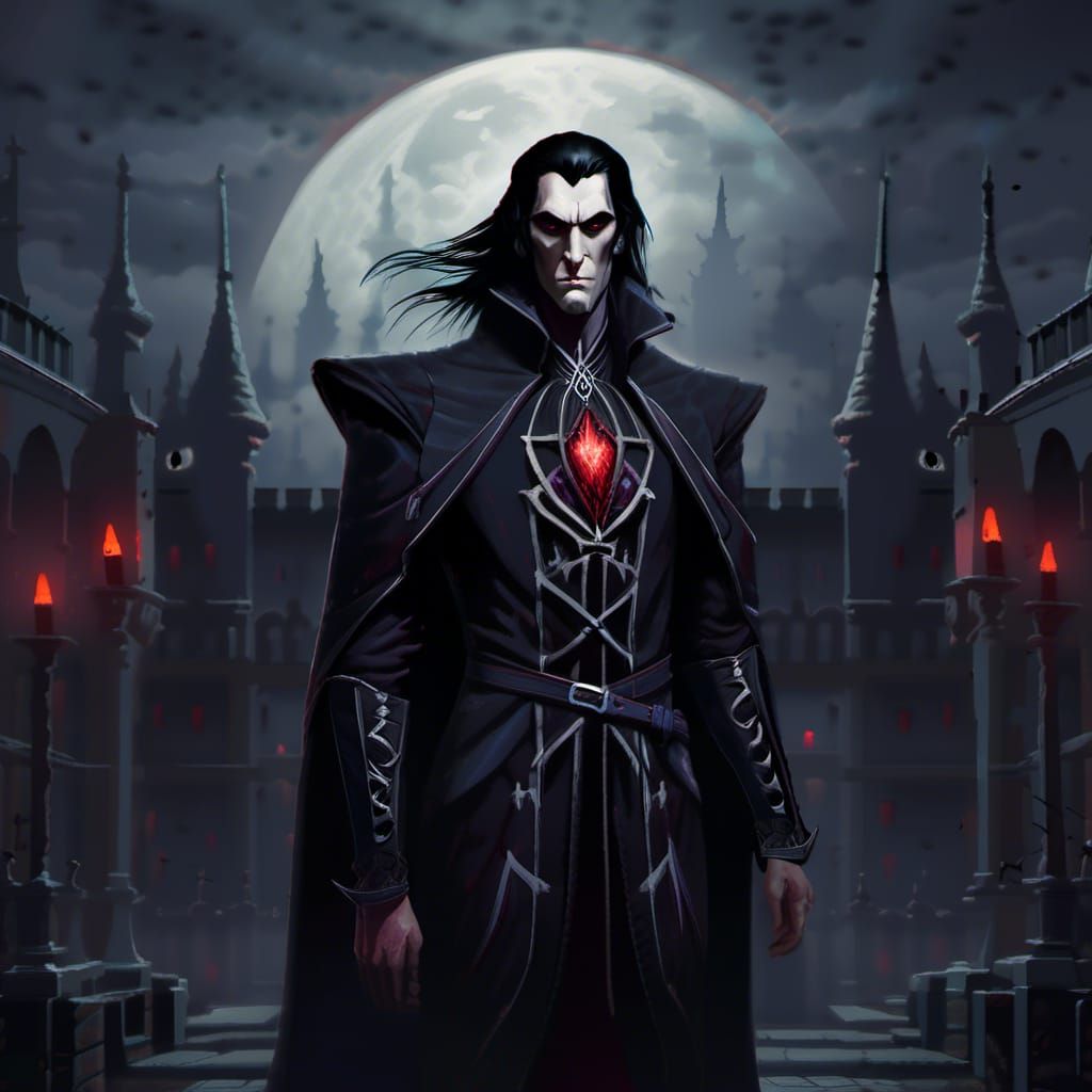 Vampire Lord Strahd in Dark Castle, Eerie Moonlight