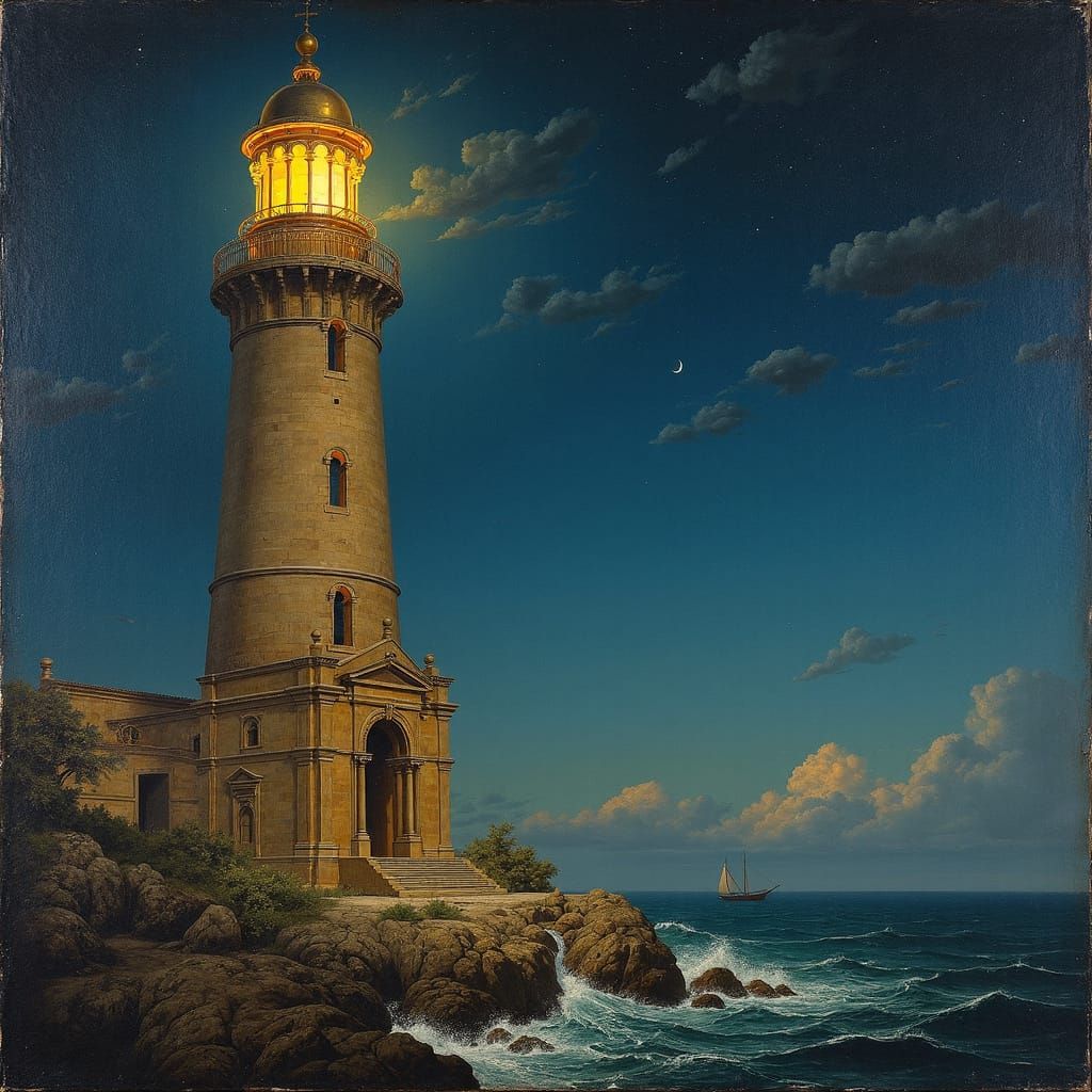 Ancient Lighthouse of Alexandria in Dramatic Baroque Style