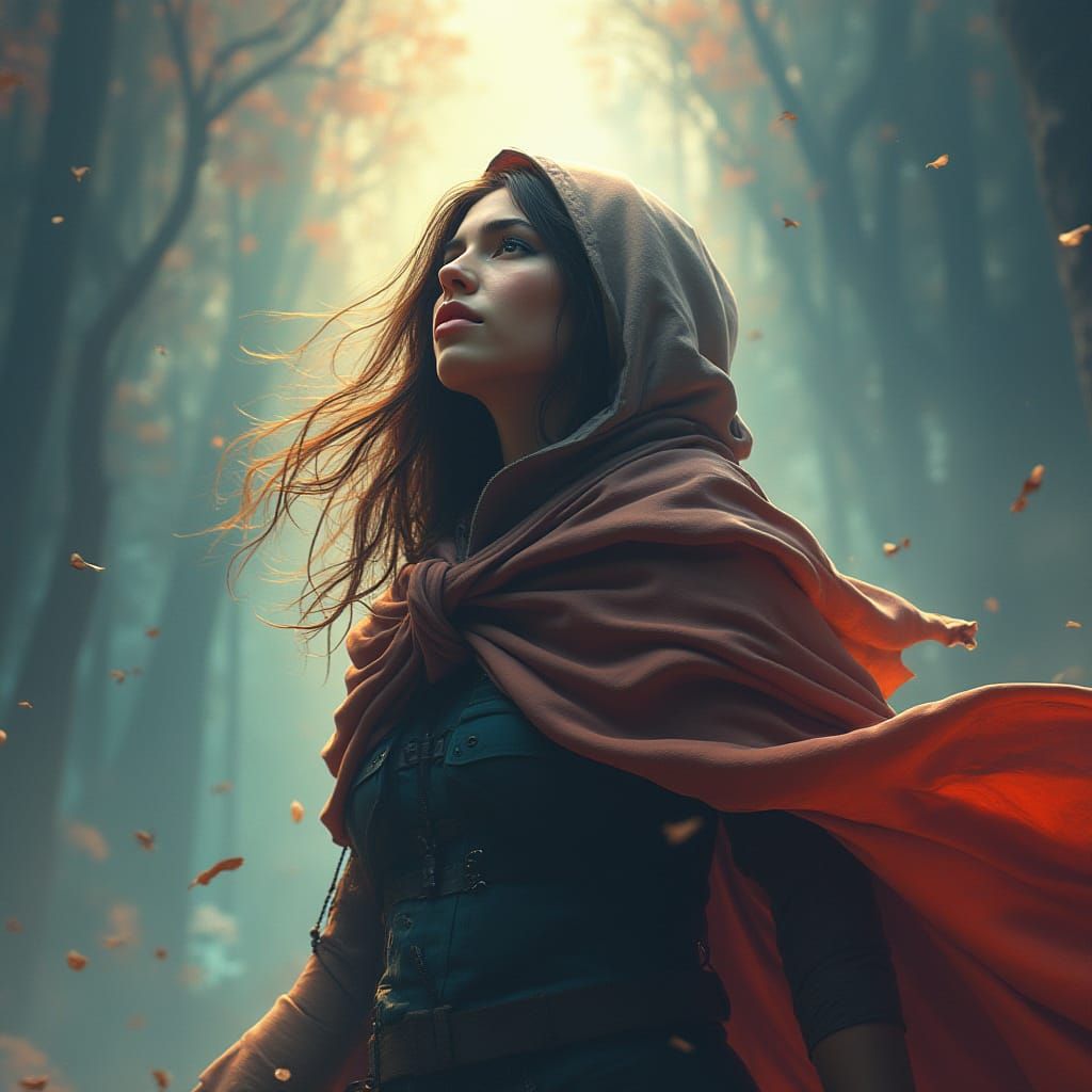 Hopeful Woman in Ethereal Landscape, Digital Art