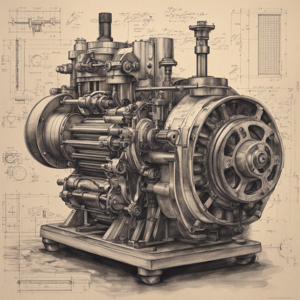 Detailed Mechanical Engine Design in Charcoal