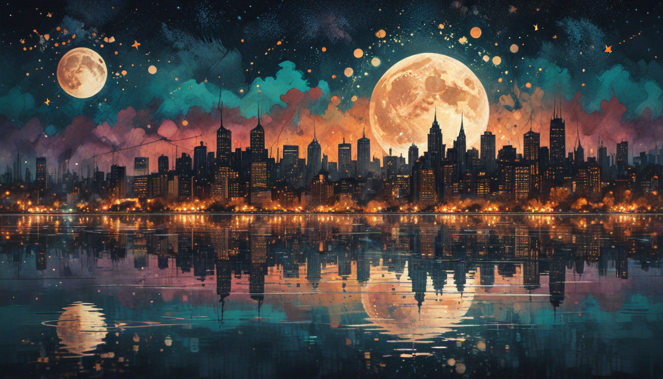 Inkpunk Cityscape at Nightfall in Starry Splendor
