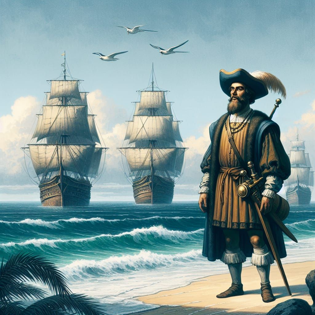 Columbus Discovers America: A Tropical Beach Scene