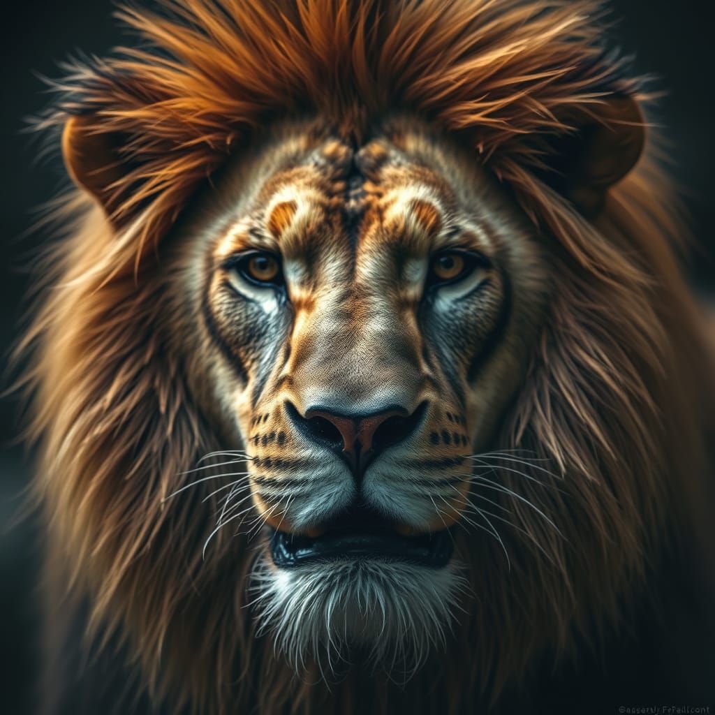 Hyperrealistic Lion Portrait in Sharp Focus