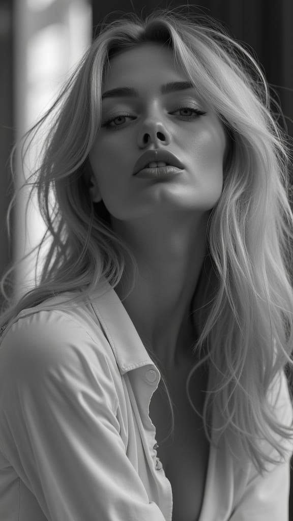Monochrome Cinematic Portrait of a Blonde Woman