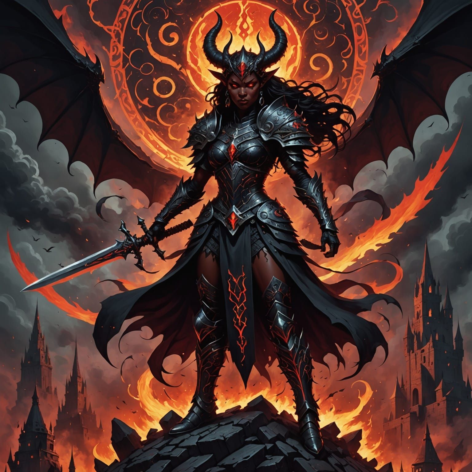 Demon Warrior on Ziggurat in Surreal Realm