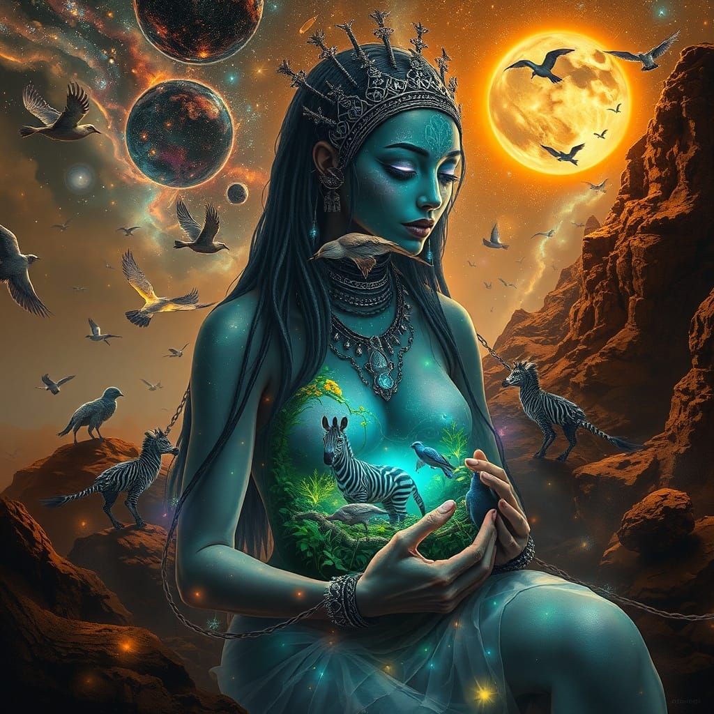 Mystical Shaman With Inner Oasis and Cosmic Sky