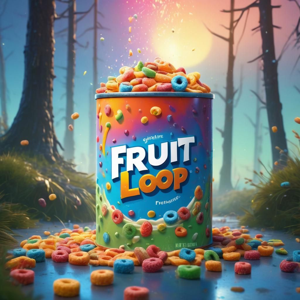 Surreal Fruit Loop Cereal Can in Dreamlike Style