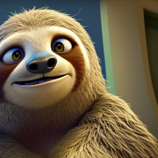 Hyperrealistic Sloth in Zootopia Style Splash Art