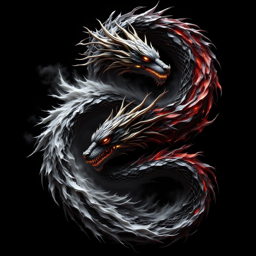 Cyborg Dragons in Yin Yang Symbol