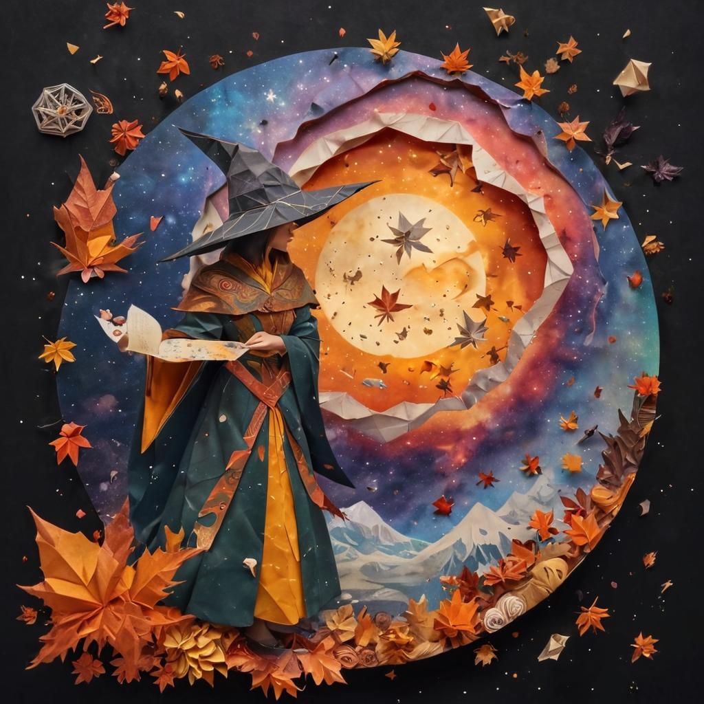 Autumn Spellcaster: Paper Collage and Galaxy Magic