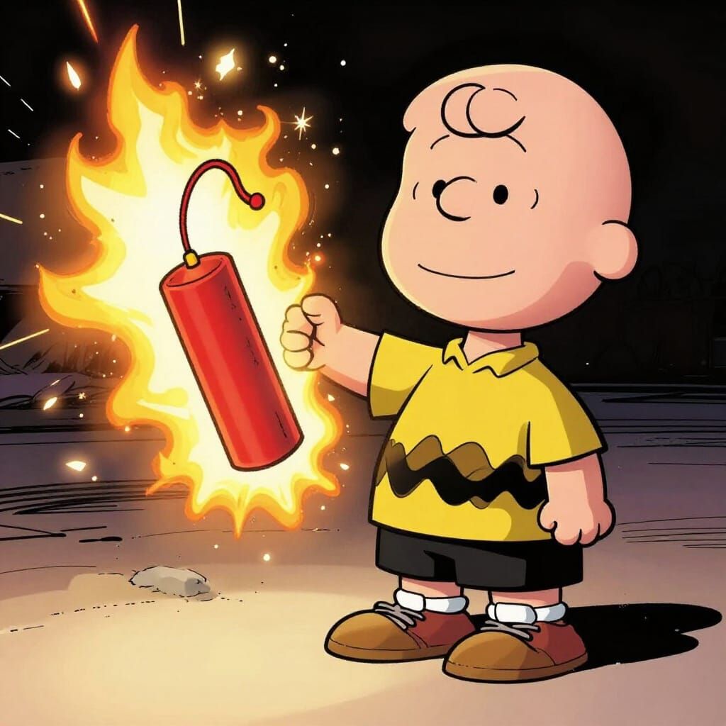 Charlie Brown in Air Jordans With Glowing Firecracker