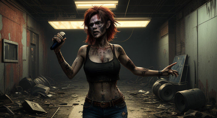 Cyberpunk Goddess Rocks Out with Punk Band in Post-Apocalypt...