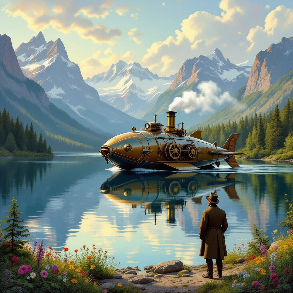 Victorian Inventor and Mechanical Fish Submarine