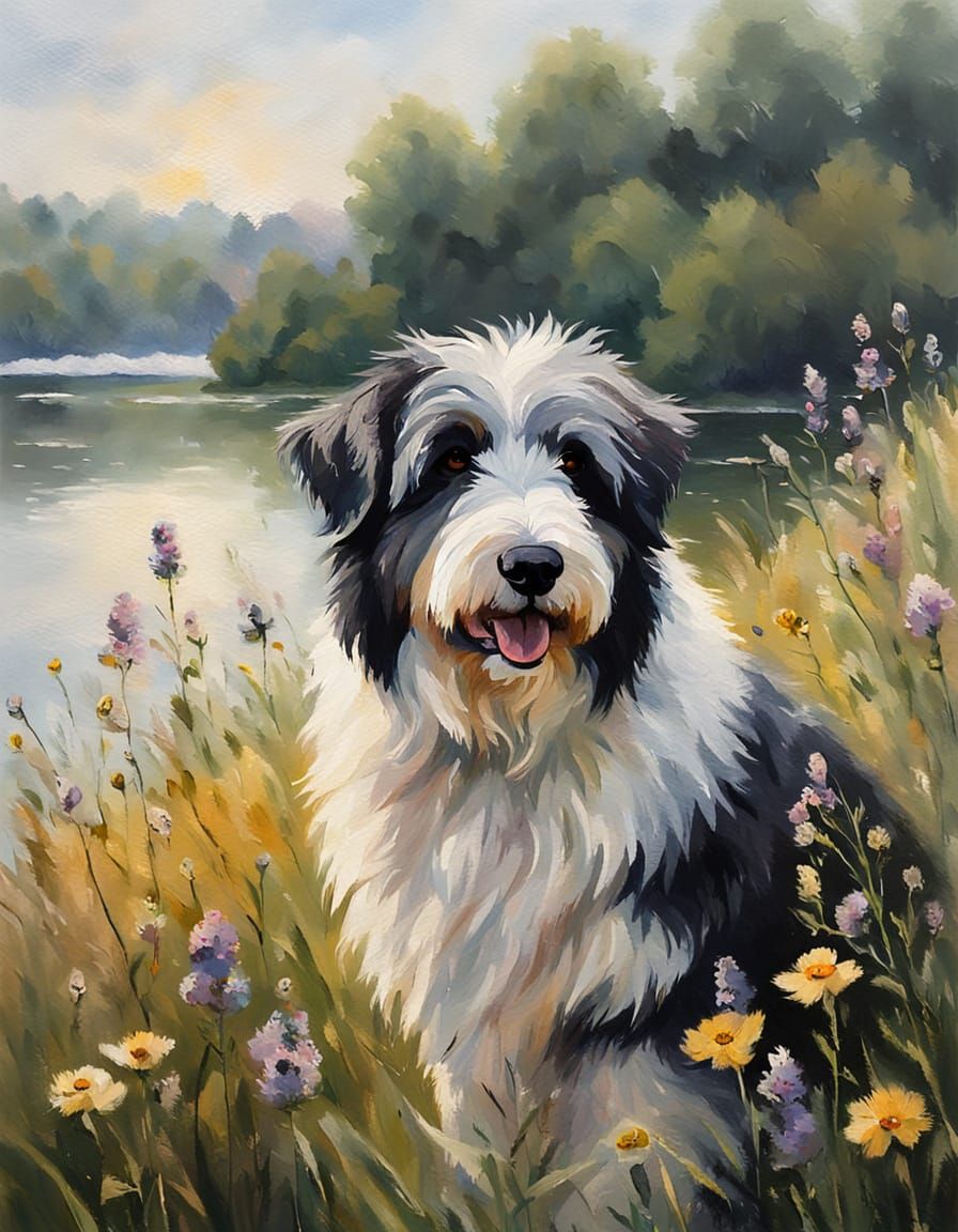 Impressionist Portrait of an Old English Sheepdog