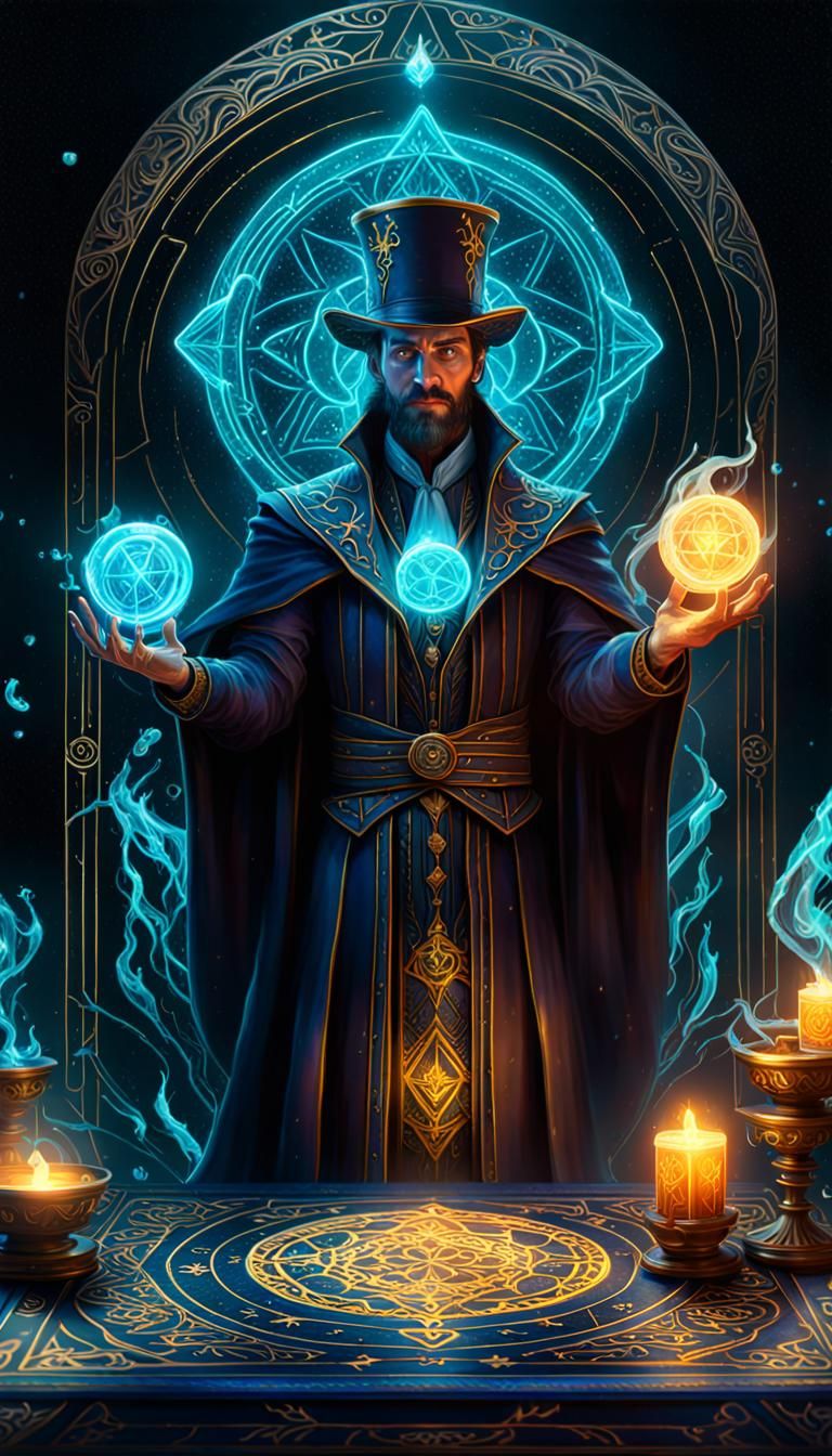 The Magician Tarot Card with Bioluminescent Details