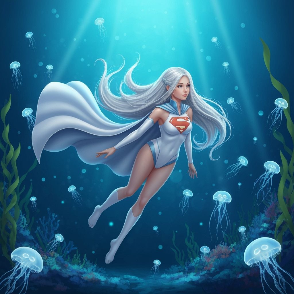 Silver-Haired Woman Swimming with Jellyfish