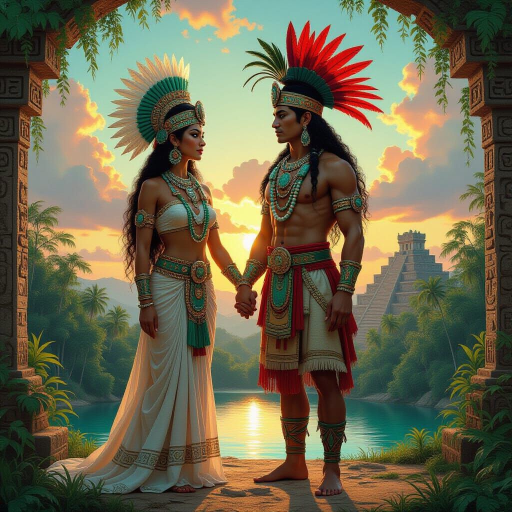 Mayan Healing Gods in Sacred Cenote, Digital Painting