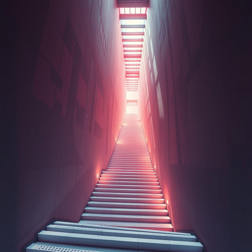 Endless Staircase Descent in Surreal Lighting