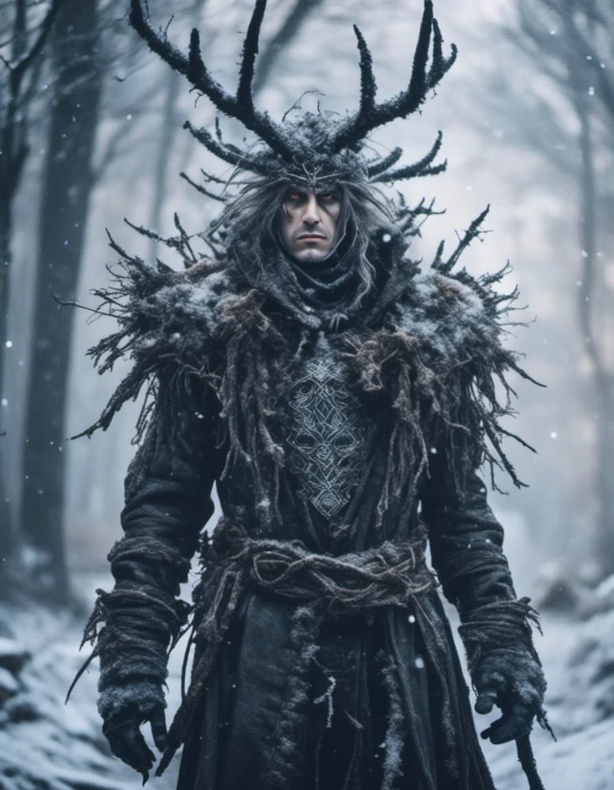 Winter Warlock Portrait in Dark Fantasy Realism