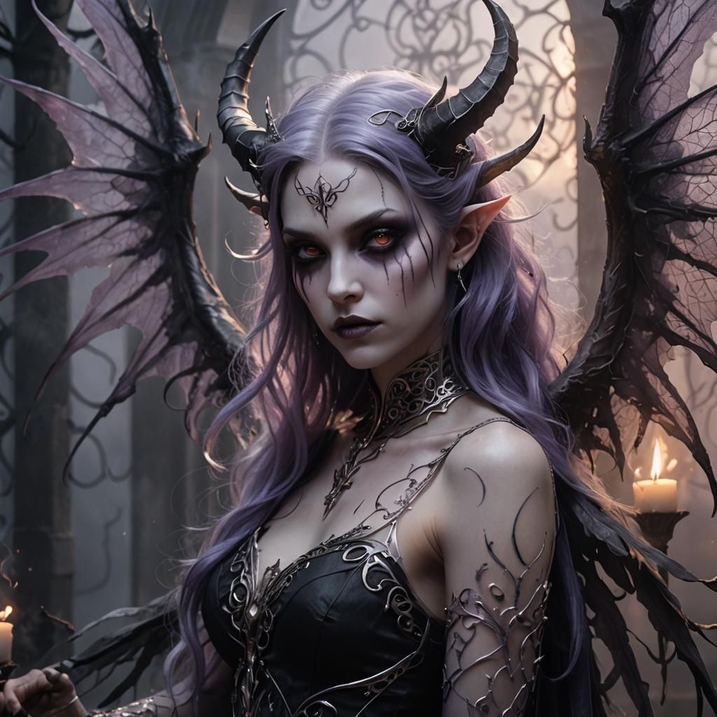 Dark Fantasy Demon Girl Portrait with Wings