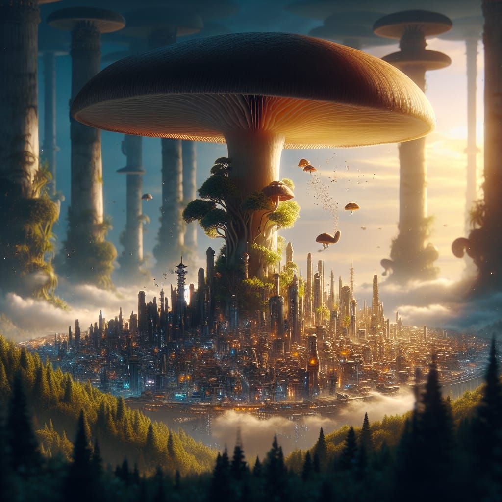 Microscopic Mushroom City: a Maximalist Digital Matte Painti...