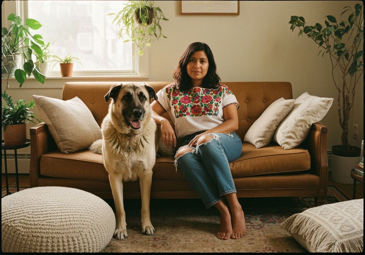 Cozy Film Photo of Woman with Anatolian Shepherd