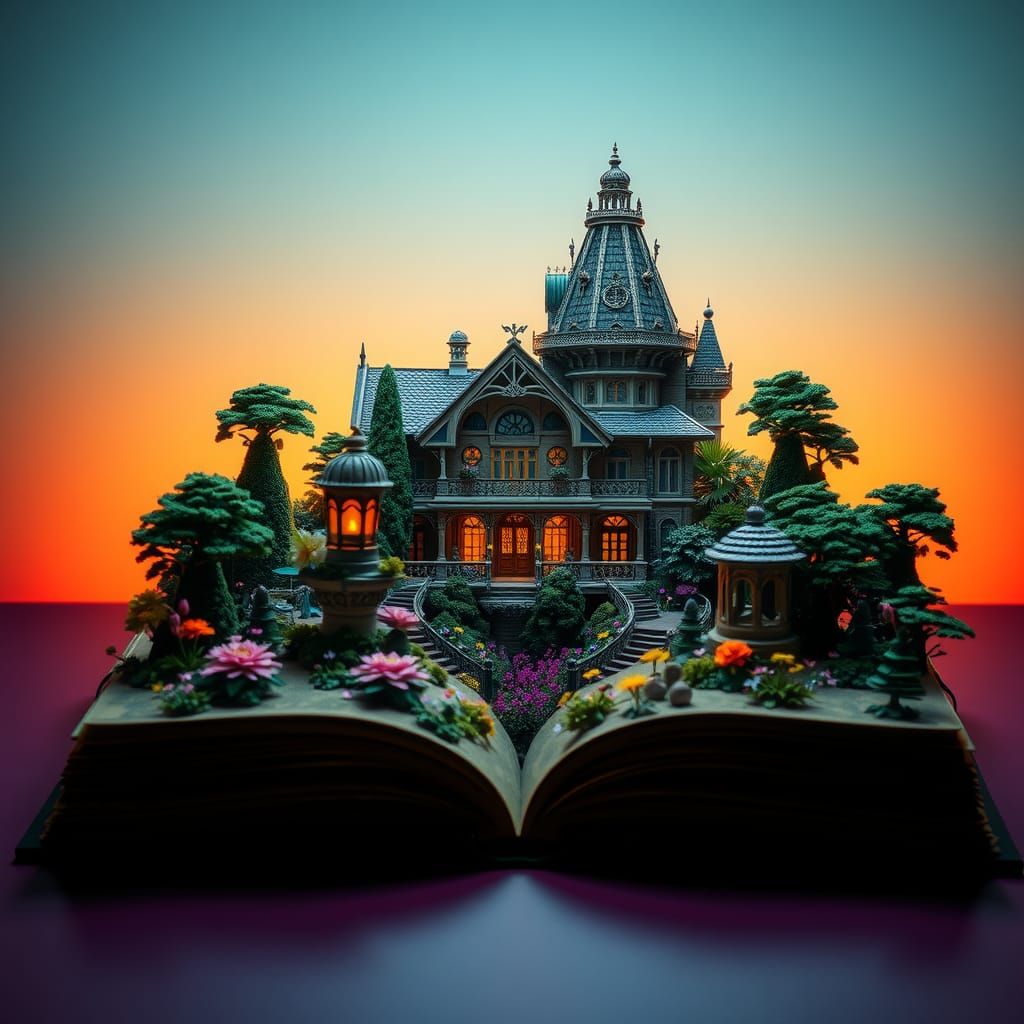 Hyperrealistic Landscape Model Inside Open Book