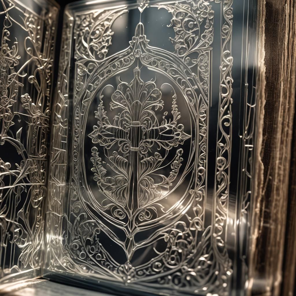 Glass Etched Book in Hyperrealistic Style